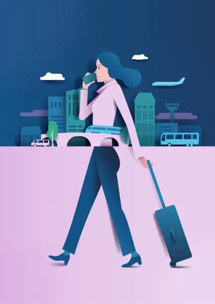 Vector illustration of woman business trip