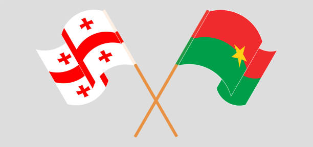 ilustraciones, imágenes clip art, dibujos animados e iconos de stock de banderas cruzadas y ondeando de georgia y burkina faso - georgia football