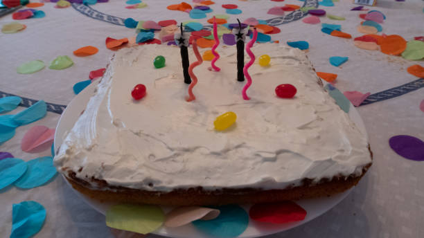 istock birthday cake with colored candles and candies on top 1312850652