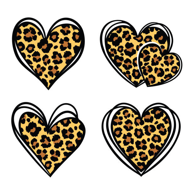 ilustrações de stock, clip art, desenhos animados e ícones de vector leopard prints, leopard hearts, cheetah hearts - multi colored heart shape backgrounds repetition