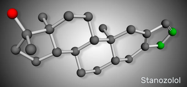 スタノゾロール、stz分子。アンドロゲン, 合成蛋白同化ステロイド, 遺伝性血管浮腫の治療に使用されます。.分子モデル。3d レンダリング。3d イラストレーション - angioedema点のイラスト素材／クリップアート素材／マンガ素材／アイコン素材