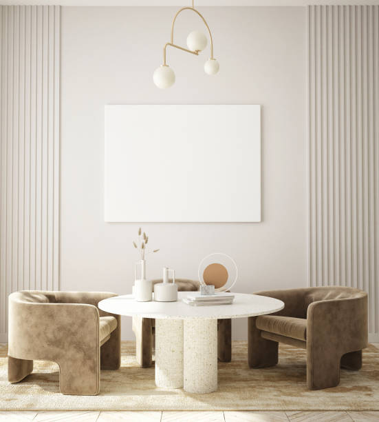 istock mock up poster frame in modern interior background, modern minimalistic style, 3D render 1312855980