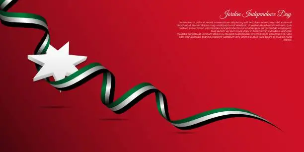 Vector illustration of Jordan Independence Day background design. jordan red background with star and flying ribbon