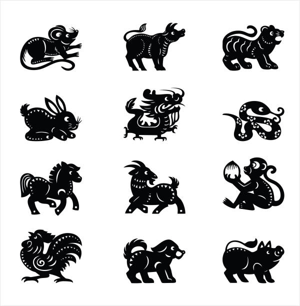 중국 조디악 - snake chinese new year chinese zodiac sign china stock illustrations