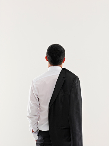Businessman from behind on white background