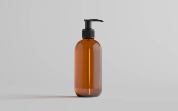 istock Amber Glass Pump Bottle Mock-Up - Liquid Soap, Shampoo Dispenser - One Bottle 1312878853