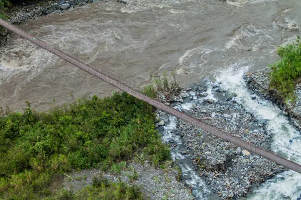 Suspension bridge over Pastaza river in Ecuador