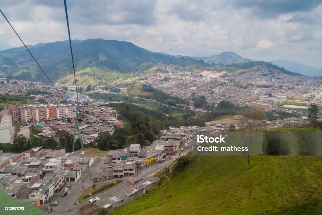 Cable car in Manizales, Colombia.This line connects bus terminal and the city center. Andes Stock Photo