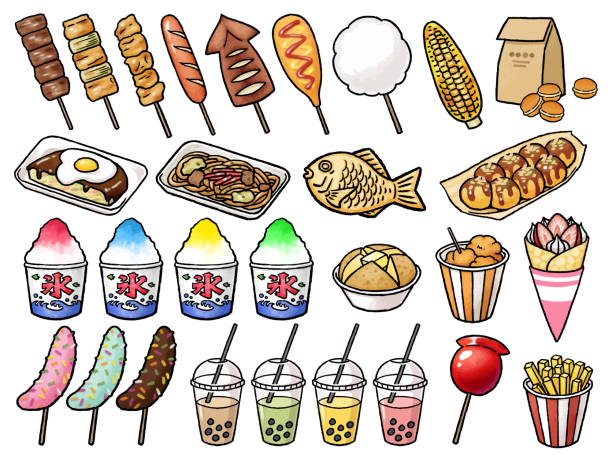 ilustrações de stock, clip art, desenhos animados e ícones de [hand-painted vector food illustration material] food set for fairs, festivals, and food stalls - baked potato