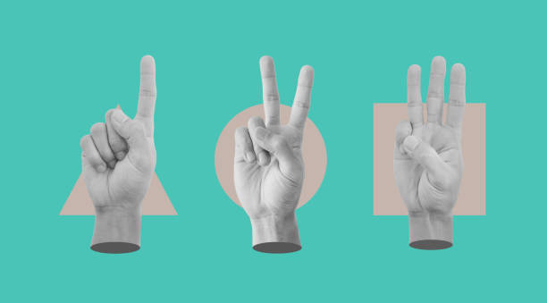 Digital collage modern art. Hands counting one tow, and tree, with different geometry Digital collage modern art. Hands counting one tow, and tree, with different geometry symbols of peace photos stock pictures, royalty-free photos & images