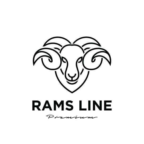 illustrations, cliparts, dessins animés et icônes de conception de vecteur de ligne de sport de bouclier de tête de chèvre de rams - bighorn sheep ram sheep horned