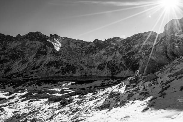 istock Tatra Mountain valley in black and white, Poland 1312904671