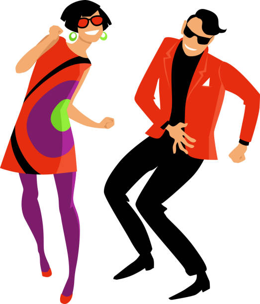 ilustraciones, imágenes clip art, dibujos animados e iconos de stock de los bailarines de giro - 1950s style 1960s style dancing image created 1960s