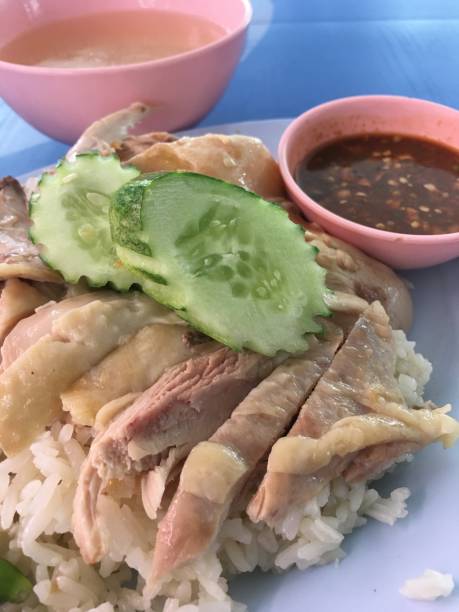 istock Steamed Chicken Rice and Dipping Sauce 1312910572
