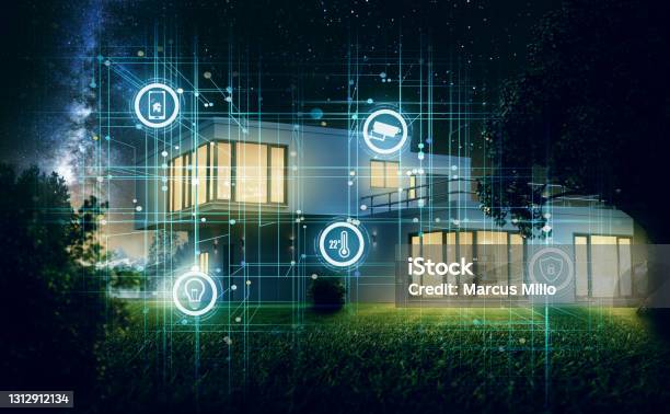 House Living Smart Home Stock Photo - Download Image Now - Home Automation, Domestic Life, Security System