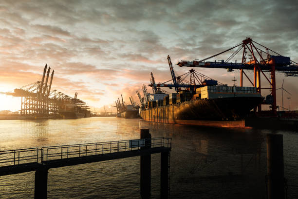 Hamburg ship container port stock photo