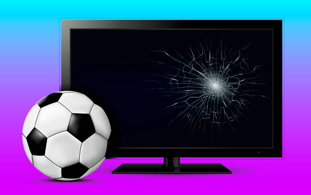 Soccer ball and broken tv screen Soccer ball and broken tv screen. Vector illustration. broken flat screen stock illustrations