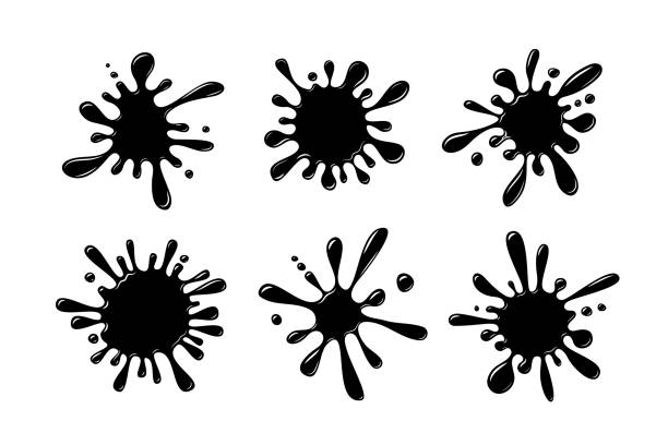 черные чернила капли набор на белом фоне - blob black splattered spotted stock illustrations