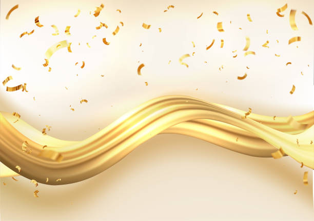 istock Abstract Gold Waves. Shiny golden moving lines design element for greeting card and disqount voucher. 1312921479