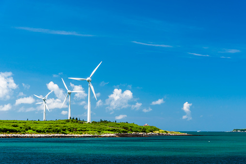 The wind power plant, energy systems, renewable energy on the coast of Penghu, Taiwan.