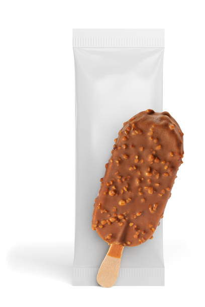 istock Chocolate popsicle with nuts and clean package isolated. 3D rendering and photo. 1312928060