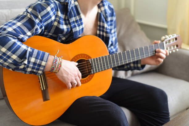 istock Friendship bracelets with Indian pattern on the guitarist's wrist 1312931020