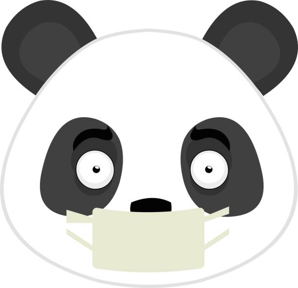 istock Vector emoticon illustration cartoon of a panda's head with a surprised expression wearing a protective face mask 1312931338