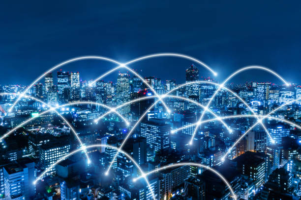 istock 5G. global media link connecting on night city background, digital, internet, communication, globalization, networking, smart city, business, partnership, network connection and technology concept 1312932234