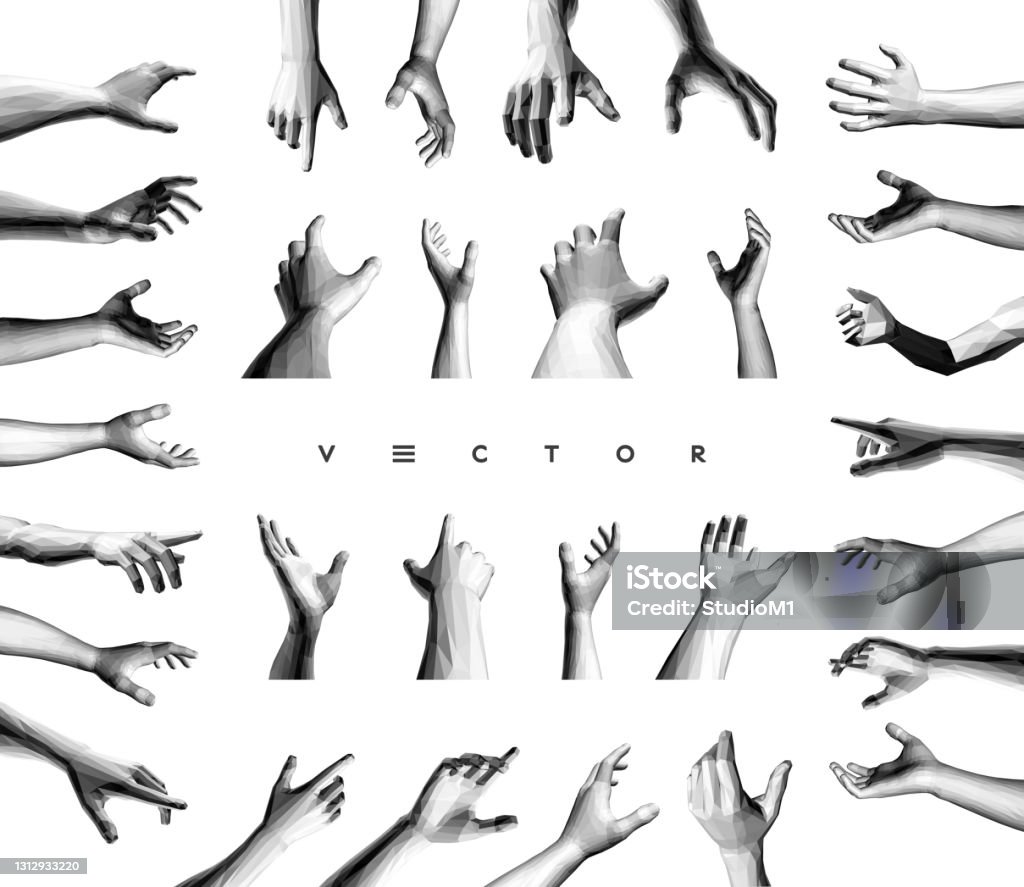 Handz Design Set Of Hands Showing Different Gestures 3d Vector Design Elements For ...