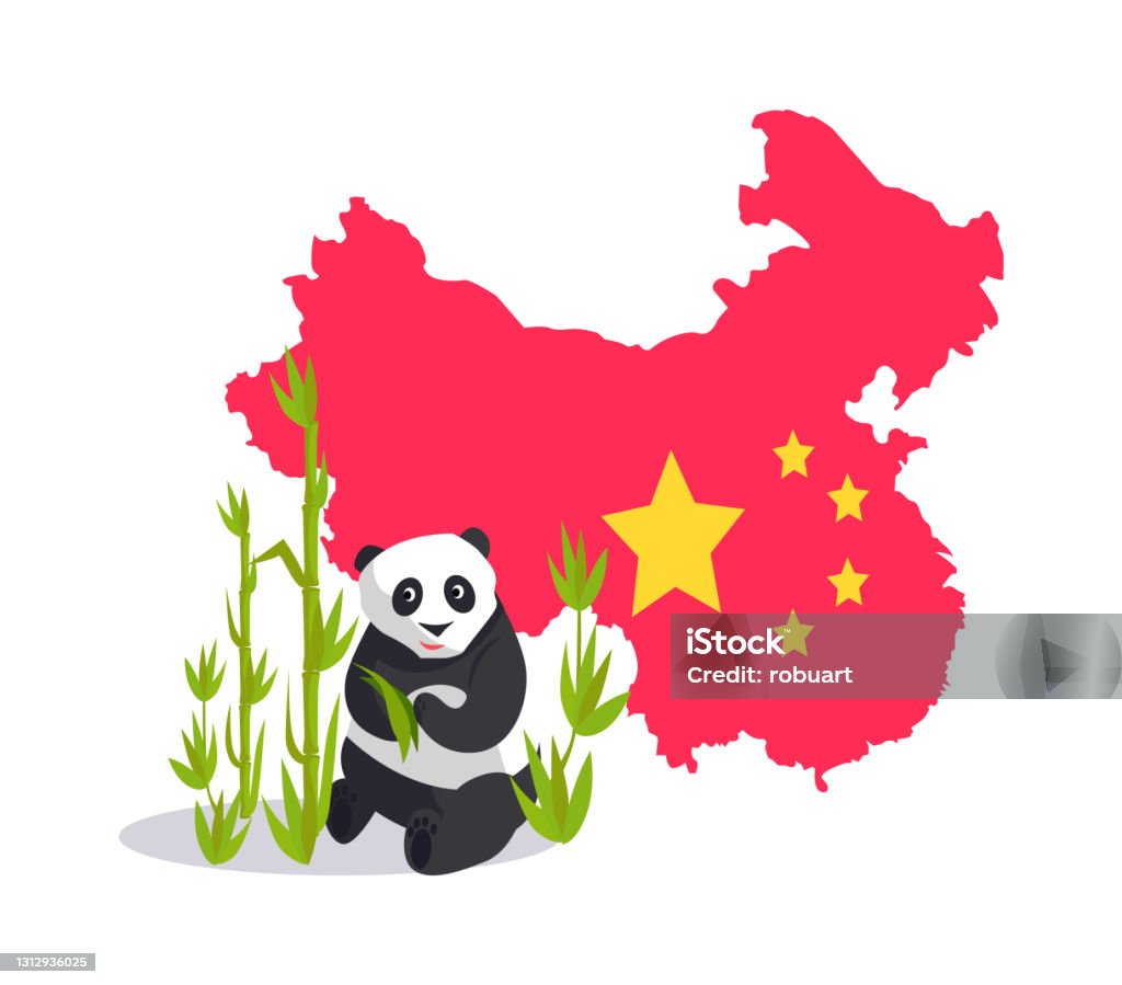 Chinese Panda Vector Flag Of China Map And Panda Asian Sign Vector Stock Illustration ...