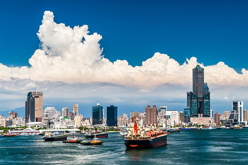 The coastal urban landscape of the port of Kaohsiung in Taiwan