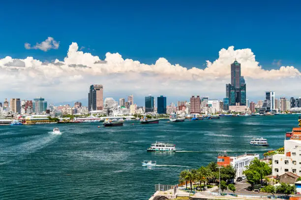 The coastal urban landscape of the port of Kaohsiung in Taiwan