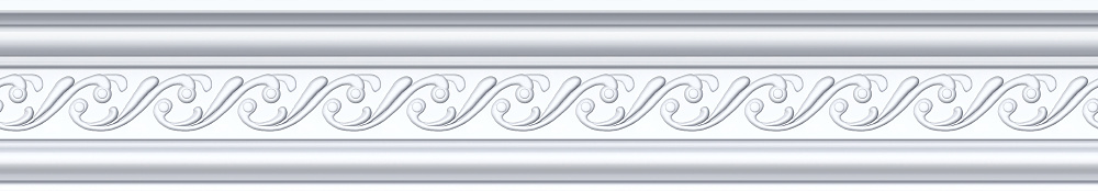 Seamless pattern of white classic mold cornice with classic floral ornament for interior wall design. Repeating gypsum plaster frieze for ceiling decoration frame