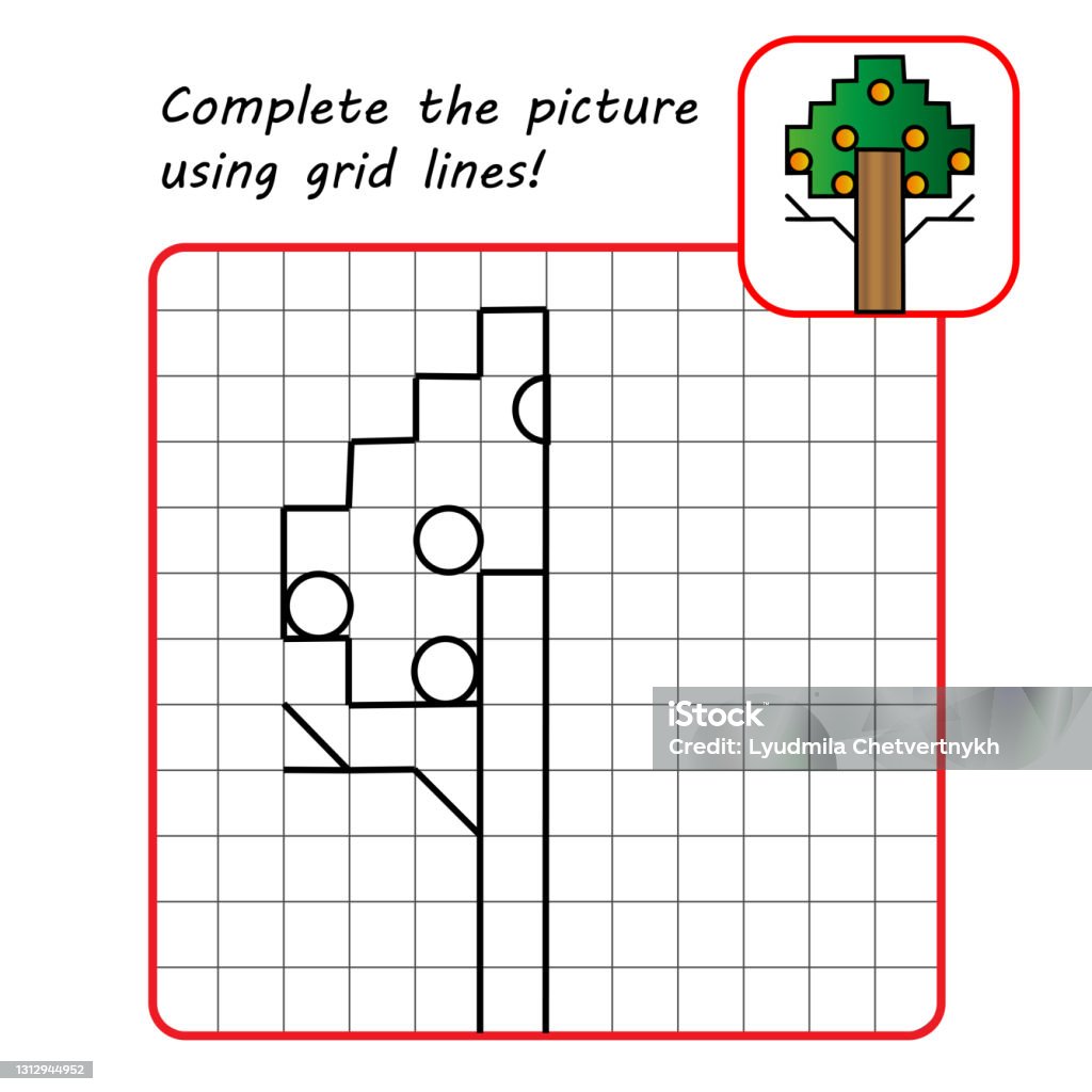 Treegrid Drawing Educational Game For Kids Simple Exercise Tree Drawing Using Grid ...