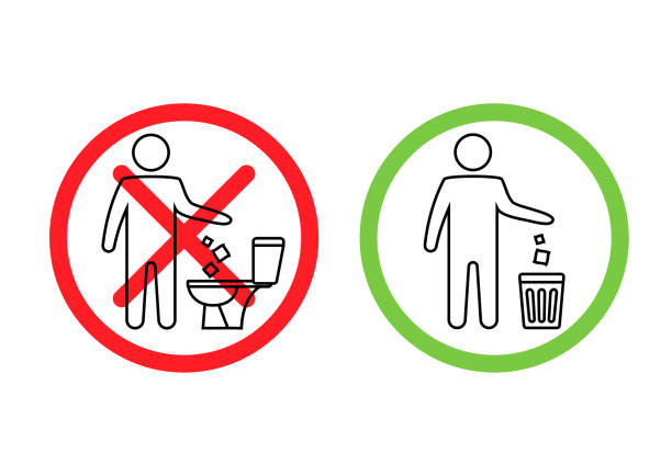 Do not litter in the toilet. Toilet no trash. Keeping the clean. Please do not flush paper towels, sanitary products, icons. Forbidden icon. Throwing garbage in a bin. Vector Do not litter in the toilet. Toilet no trash. Keeping the clean. Please do not flush paper towels, sanitary products, icons. Forbidden icon. Throwing garbage in a bin. Vector illustration throwing in the towel illustrations stock illustrations
