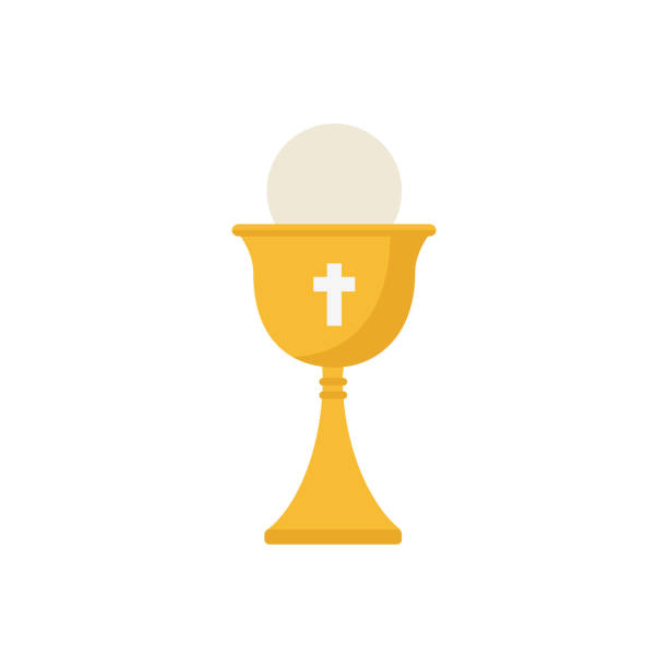 ilustraciones, imágenes clip art, dibujos animados e iconos de stock de cáliz de oro santa comunión aislada sobre fondo blanco. - eucaristia