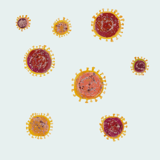 istock Vector illustration of corona virus, hand drawn and water color style, light gray background. 1312953386
