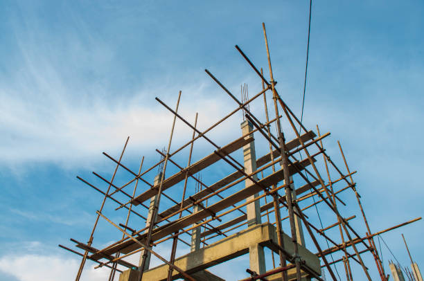 istock Construction of a steel scaffold on the construction site. 1312953412