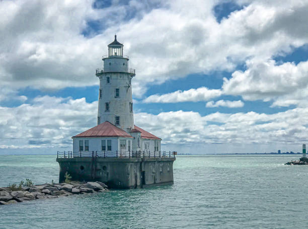 istock lighthouse in the middle of lake michigan 1312955876