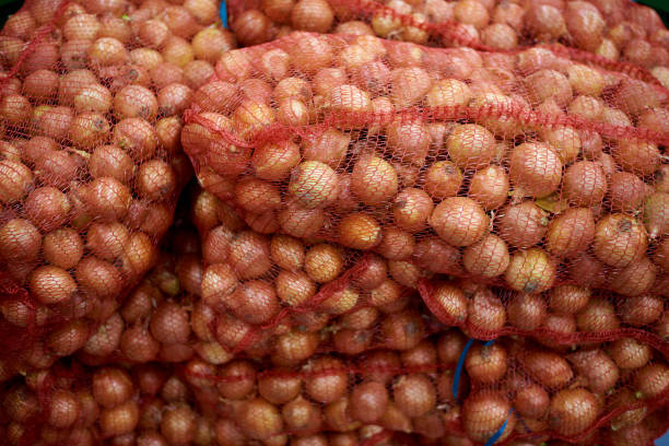 istock Close-up of packaged onions in a warehouse. 1312962625