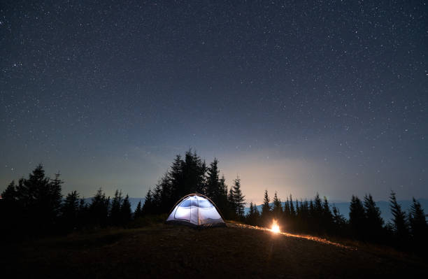 istock Camping at summer starry night in the mountains. 1312962975