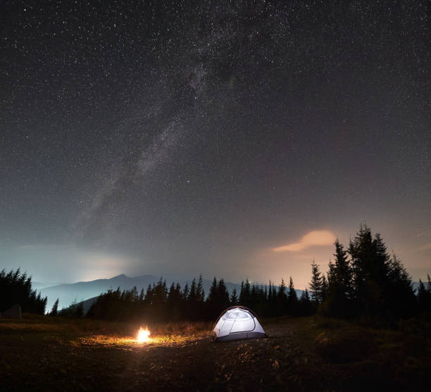 istock Camping at summer starry night in the mountains. 1312963015