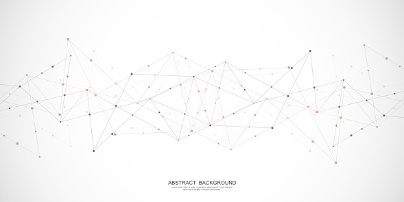 Abstract polygonal background with connecting dots and lines. Global network connection, digital technology and communication concept. Vector illustration