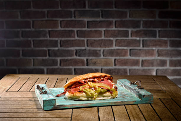delicious fastfood on wooden background.