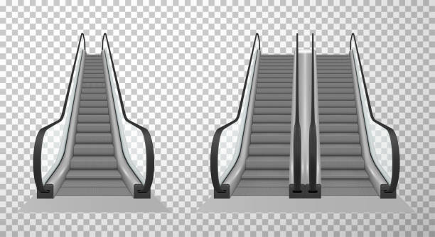 istock Collection of double and single escalator stairway electronic equipment vector illustration 1312969226