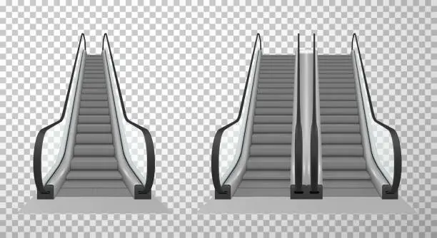 Vector illustration of Collection of double and single escalator stairway electronic equipment vector illustration