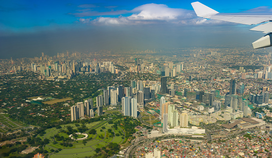 View from the plane of the houses of Manila, Philippines.