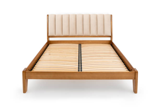 istock brown wooden double bed without mattress isolated on white background 1312983102