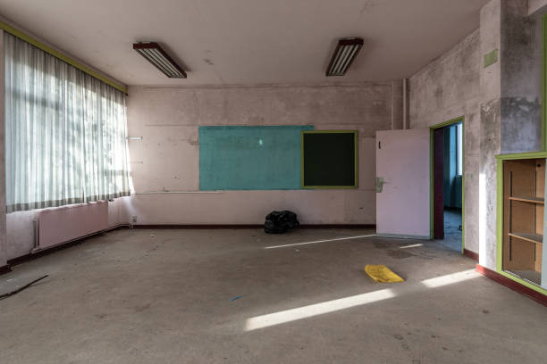 istock Abandoned classroom in soft pastel shades 1312985096
