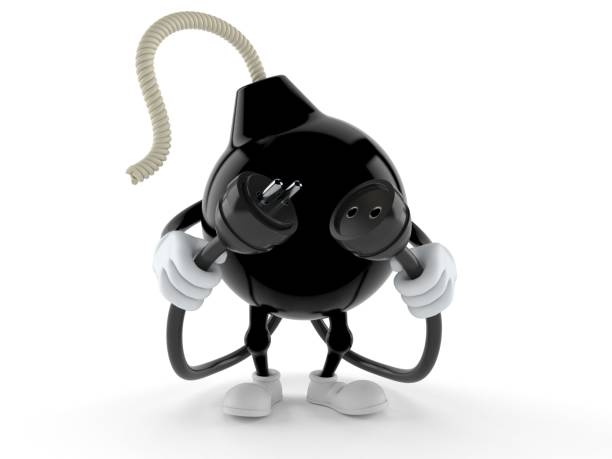 istock Bomb character with electric plug and outlet 1312985167